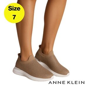 2/for $20 🪩 ANNE KLEIN Tan Slip-On Sneakers with all-over sparkles 🧡 (Size 7)